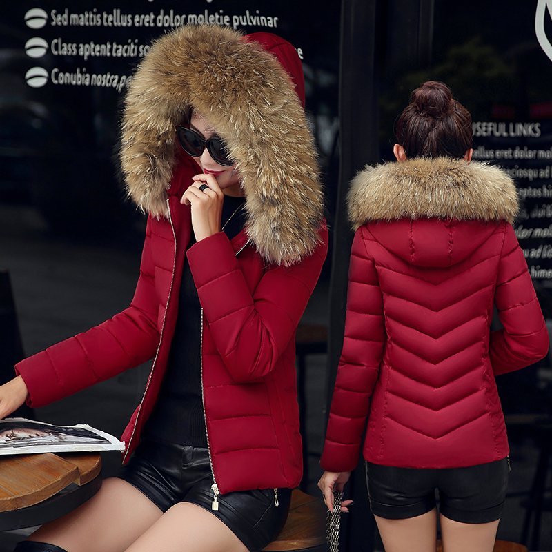 2022 New Winter Jacket Womens Parkas Fur Collar Hooded Coats Casual Short Jacket Female Slim Cotton Padded Warm Outerwear P768 ► Photo 1/6