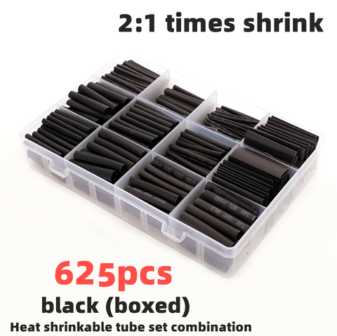 625ps Black boxed heat shrinktubing 2:1 electronic DIY kit, insulated polyolefin sheathed shrink tubing cables and cables tube ► Photo 1/6