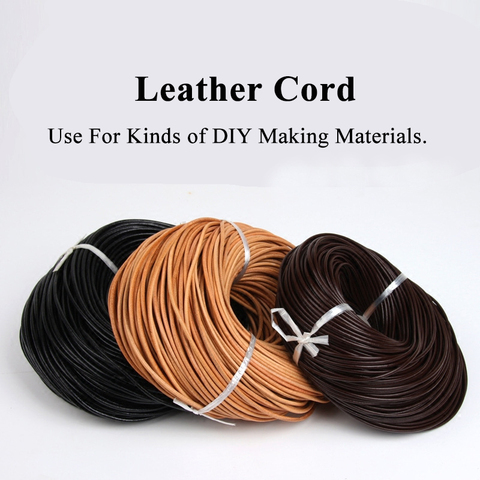2meter/lot 1.5/2/3/4/5/8mm Brown Black Round Cow Leather Rope Solid String Genuine Leather Cord for DIY Bracelet Jewelry Making ► Photo 1/6