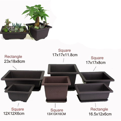 1Set Flower Pot + Tray Balcony Square Flower Bonsai Bowl Nursery Basin pots Planter Imitation Plastic Rectangle Flower Pots ► Photo 1/6