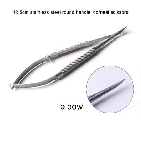12.5cm stainless steel round handle elbow corneal scissors Micro scissors with round handle ► Photo 1/1