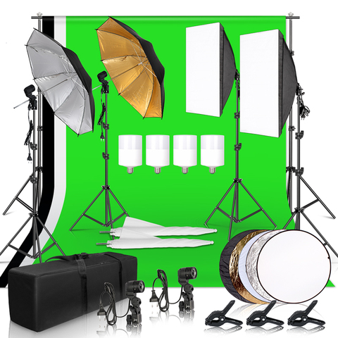  Photo Studio LED Softbox Umbrella Lighting Kit 2.6Mx3M Background Support Stand Green Backdrop for Photography Video Shooting ► Photo 1/5