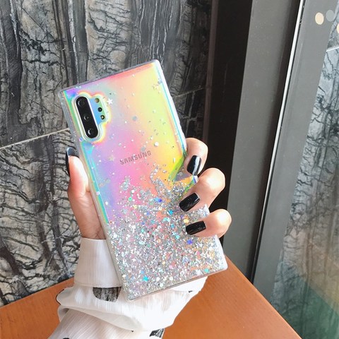 Fashion Glitter powder Star Transparent Slicone Case For Samsung S8 S9 S20 Ultra 10 PLUS Note 8 9 10 Note 20 Shockproof  Cover ► Photo 1/6