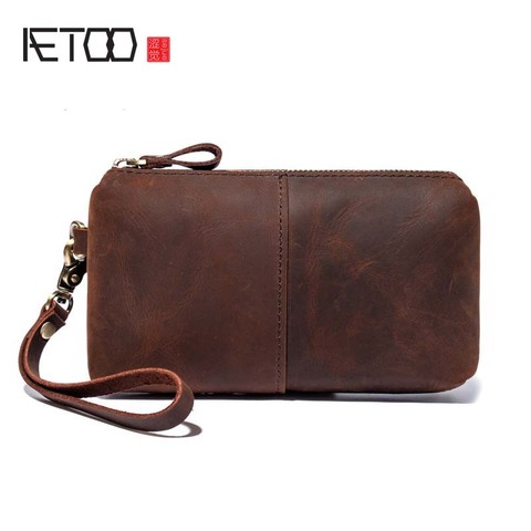 AETOO New style leather bag retro crazy horse leather clutch handbags men's handbags ladies' handbags ► Photo 1/6