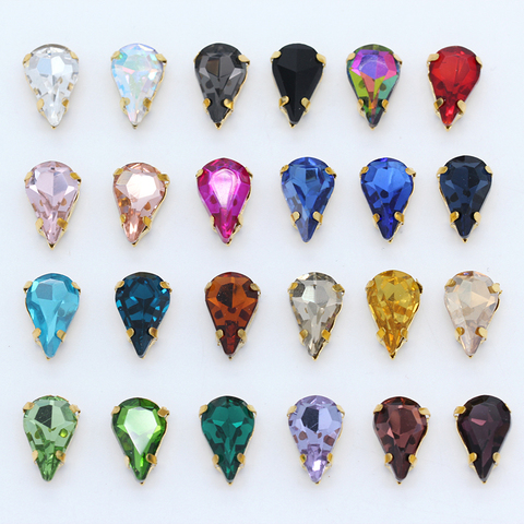5x8mm 6x10mm 8x13mm 24-Colors Sew on Flat Water Drops Teardrop Crystal  Rhinestones With Gold Claw Button Wedding Dress Bags Diy ► Photo 1/6