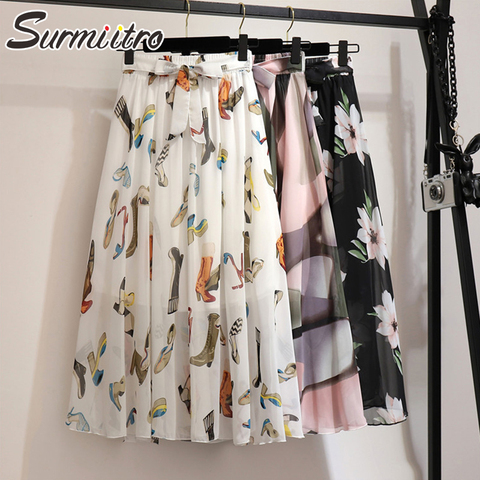 Surmiitro Long Skirt Women For 2022 Spring Summer Ladies Korean White Black Chiffon Sun School High Waist Midi Skirt Female ► Photo 1/6