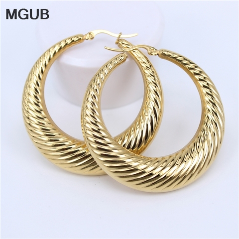 2022 New design Gold Color classic Stainless Steel  Women Hoop Earrings Girls Fashion Earrings Round diameter 23-48mm SL422 ► Photo 1/6