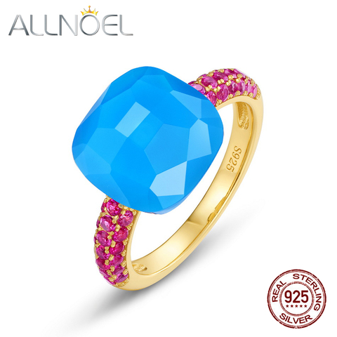 ALLNOEL 925 Sterling Silver Ring New Design Blue Agate Red Corundum Ring Women Gold Plating Dropshipping Ring US Size 6/7/8 ► Photo 1/6