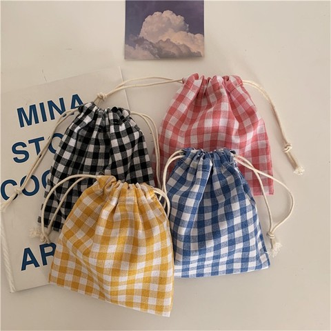 New Plaid Canvas Drawstring Bag Small Size Storage Bag Christmas Gift Candy Jewelry Organizer Cosmetic Coins Keys Bags Packing ► Photo 1/6