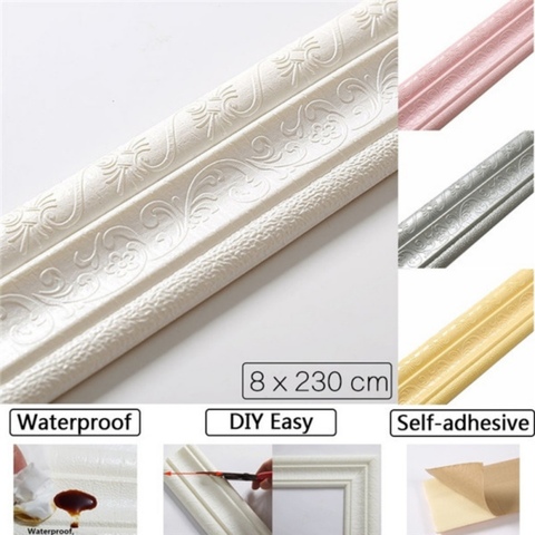 3D Self-adhesive Wall Sticker Waterproof Top Corner Line Wall Edge Strip Wall Waist Line Sticker Tile Wallpaper Border Home Deco ► Photo 1/6