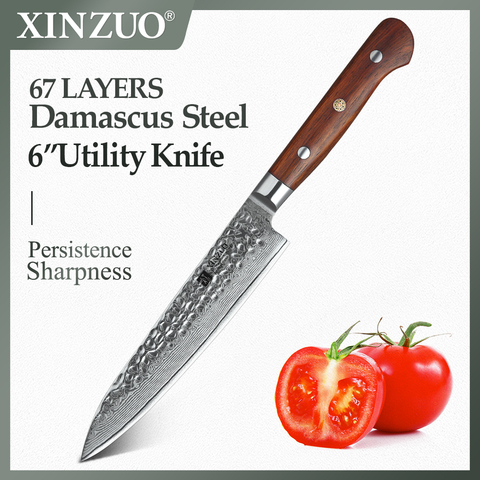 XINZUO 6 inch Utility Knife Damascus Steel Kitchen Knife Fruit Rosewood Handle Newarrive Stainless Steel Paring Knives Gift Box ► Photo 1/6