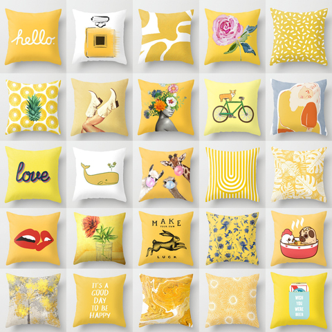 Summer Fashion Fresh Yellow Pillowcase Hot Geometry Floral Cushions Cases Modern Decorative Throw Pillows for Car Bed Sofa Couch ► Photo 1/6