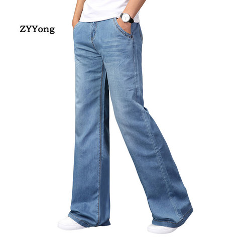 Fashion Mens Flared Boot Cut Jeans Big Leg Trousers Loose Large Size Clothing Classic Blue Denim Pants ► Photo 1/6
