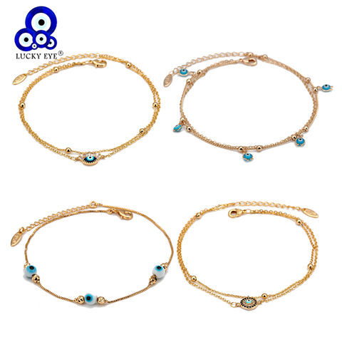 Lucky Eye Multi Color Turkish Evil Eye Tassel Anklet Gold Color Foot Chain Ankle Bracelet Adjustable for Women Jewelry BE76 ► Photo 1/6
