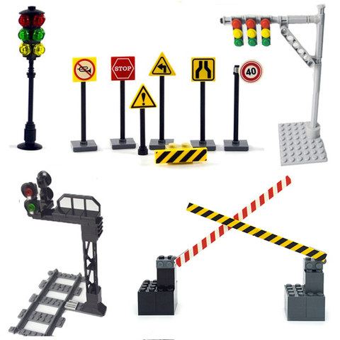 City traffic light street signs Indicator brick Road cross Model Kits building block Accessory Compatible All Brands signpost ► Photo 1/6