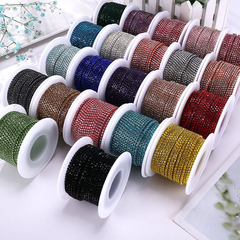 New arrival 2mm 5yard/pack colorful glass crystal Rhinestones Cup Chain DIY Wedding decoration Accessories ► Photo 1/6