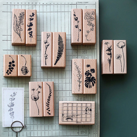 1 set Vintage  botanic Plants Leaf Rubber Wooden Stamps For DIY Bullet Journal Scrapbooking Photo Album Decoration ► Photo 1/1