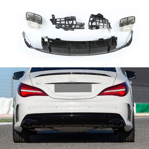 Rear Bumper Lip Diffuser with Exhaust Tips for Mercedes Benz CLA Class W117 CLA260 CLA45 2013-2022  PP Rear Bumper Lip Spoiler ► Photo 1/6