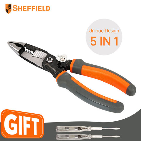 SHEFFIELD Pliers Multi-function tool 5 in1 Electrician Needle Nose Pliers Wire Stripping Cutter Crimping Pliers S035057 ► Photo 1/5