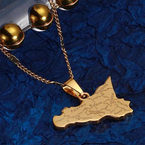 Stainless Steel Map of Sicilia Necklace Pendants Trendy Women Gold Color Map Chain Jewelry ► Photo 1/5