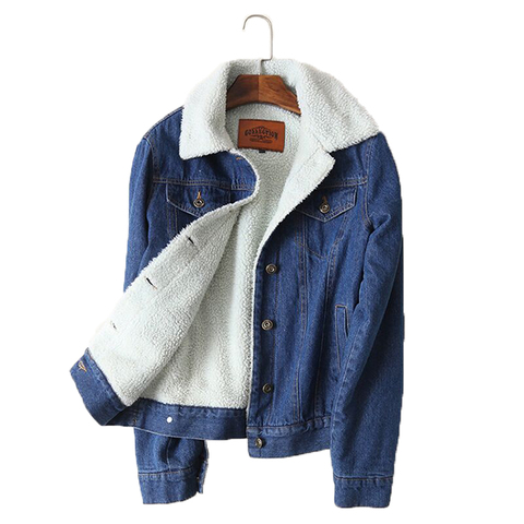 Spring Autumn Winter New 2022 Women lambswool jean Coat With 4 Pockets Long Sleeves Warm Jeans Coat Outwear Wide Denim Jacket ► Photo 1/6