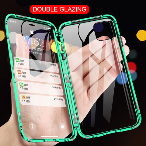 360 Magnetic Adsorption Metal Case For iPhone 12 11 Pro XS Max XR Double-Sided Glass Case For iPhone 7 8 6s Plus SE Magnet Cover ► Photo 1/6