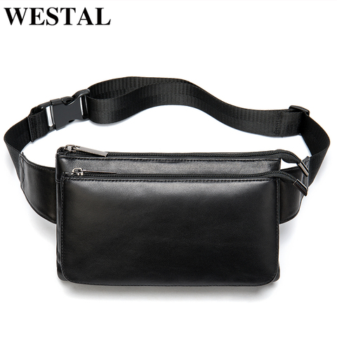 WESTAL men's waist bag genuine leather for men male fanny pack designer luxury brand bag belt men chest/hip bags sling pack 8940 ► Photo 1/6