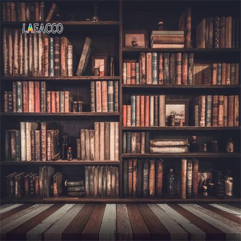 Laeacco Bookshelves Library Books Wooden Floor Photo Backgrounds Photography Backdrops Study Room Decor Photophone Photo Studio ► Photo 1/3