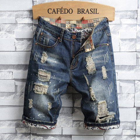 2022 Summer New Men Vintage Ripped Short Jeans Streetwear Hole Slim Denim Shorts Male Brand Clothes ► Photo 1/6
