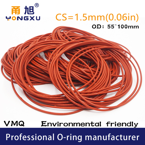 Red Silicon O-ring Silicone/VMQ CS1.5mm Thickness OD60/75*1.5mm O Ring Seal Rubber Gasket O Ring Waterproof Strip Washer Rings ► Photo 1/6