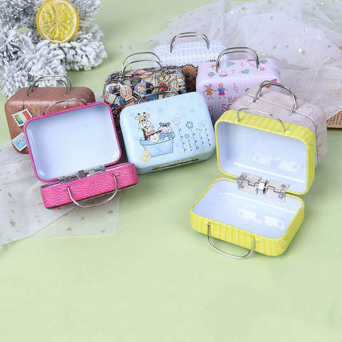 Fashion Metal Mini Suitcase for Dolls Miniature Toys Trunk Dollhouse Decoration Lovely Small Clutch Jewellery Box Doll Handbag ► Photo 1/6