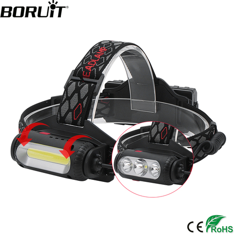 BORUiT H01 COB T6 LED Headlamp 8-Mode XPE Green Red LED Headlight Rechargeable 18650 Waterproof Head Torch for Camping Hunting ► Photo 1/6