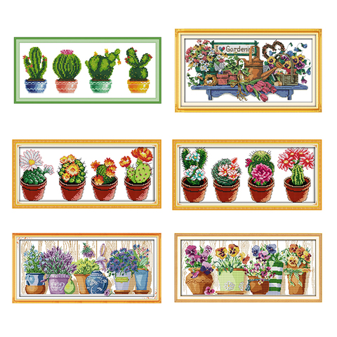 Green Plant Beautiful Cactus Cross Stitch Set Crafts Embroidery Chinese Cross Stitch Kit DMC Needlework Home Decoration Pattern ► Photo 1/6