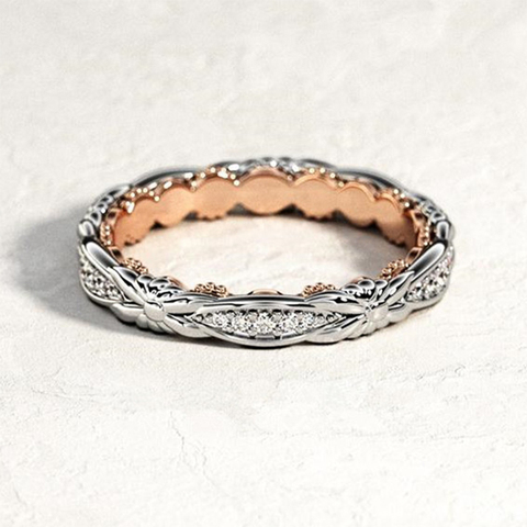 Huitan Simple Stylish Two Tone Women Ring Beautiful Pattern Bridal Ring Noble Micro Paved CZ Stone Proposal Ring for Girlfriend ► Photo 1/6