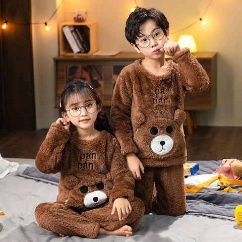 New Girls Pajamas Warm Thicken Autumn Winter Flannel Pijamas Children coral plush cartoon Sleepwear for Boys Kids Nightwear ► Photo 1/1