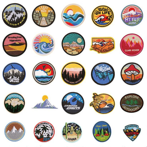 Clothing Summer Camp Embroidery Patch Ironpunk DIY Decal Clothes Sticker Sunrise Sky Ocean Forest Mountain Wave Sunflower ► Photo 1/6