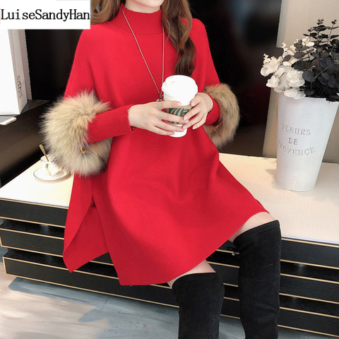 Autumn and winter new thick knitted sweater women's cloak shawl bat shirt pullover high neck loose top sweater poncho ► Photo 1/6
