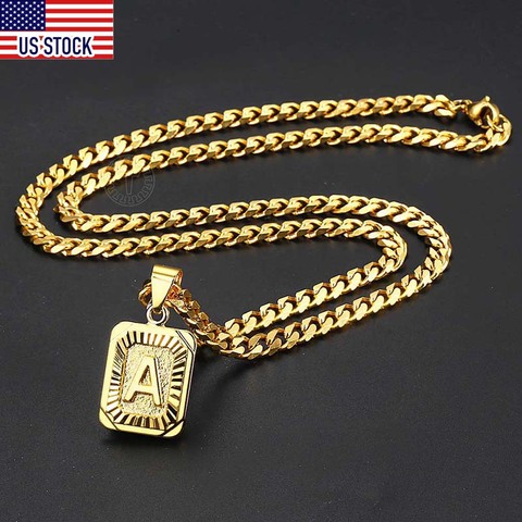 A-Z Pendant Letter Necklace for Men Women Stainless Steel Curb Cuban Chain Wholesale Dropshipping Jewelry US Stock 18inch DGP62 ► Photo 1/6