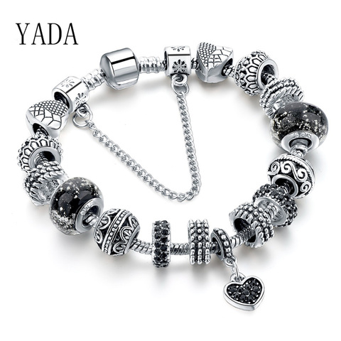 YADA Gifts (READY STOCK)  BLACK Heart diy Bracelets&Bangles For Women Zircon Bracelets Crystal Jewelry Pulseras Mujer BT200217 ► Photo 1/6