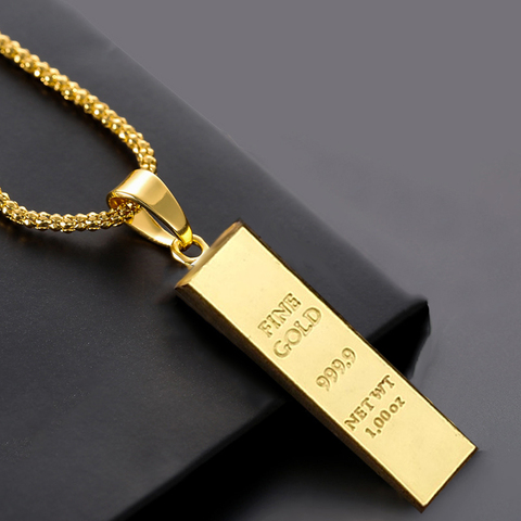 Fashion Hot Hip Hop Cube Bar Pendant Chain Women/Men Rock Gold Long Necklace Charm Franco Chains Necklaces Jewelry Gift ► Photo 1/6