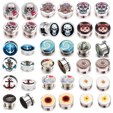 1Pair Stainless Steel Cat Skull Ear Stretchers Plugs And Tunnels Earring Gauges Ear Expanders Dermal Piercing Oreja Dilataciones ► Photo 1/6