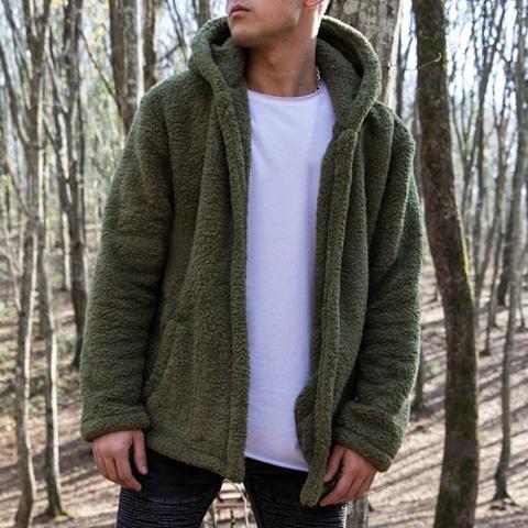 Casual Men Winter Long Sleeve Pockets Fleece Warm Hooded Loose Plus Size Coat Men Clothes Fashionable Men's Winter Jacket ► Photo 1/6