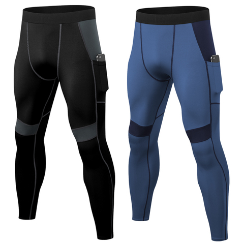 New Brand Men's Tights Compression Pants Running Men Training Fitness Sports Leggings Pocket Gym Jogging Sweat Pants Male Long ► Photo 1/6
