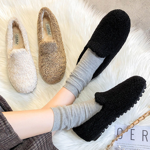 Lambswool Moccasins women muffins winter plush shoes women ballerina plus size 34-43 eapadrilles net celebrity cozy fur flats ► Photo 1/6