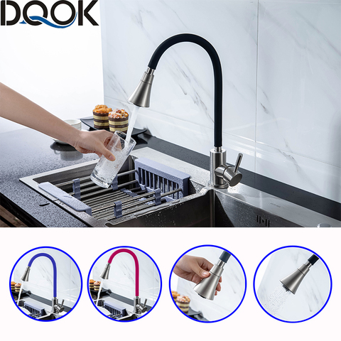 DQOK Silica Gel Nose Any Direction Rotating Kitchen Faucet Cold and Hot Black Blue Water Mixer Red Single Handle Kitchen Tap ► Photo 1/6