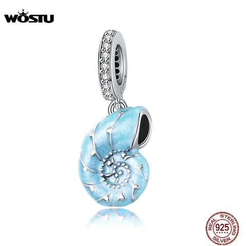 WOSTU Summer New 100% 925 Sterling Silver Blue Conch Pendant Charm fit DIY Beads Bracelet Necklace Jewelry Making Gift CQC1560 ► Photo 1/6