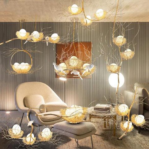 Led Bird Nest Kids room chandelier Rose gold color Round Ring Chandelier Indoor home ceiling decor oriental lamp ► Photo 1/6