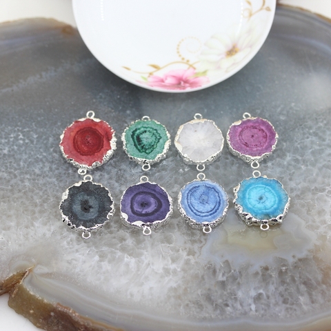 5Pcs Natural Sun Flower Druzy Slabs Gem stone Connectors,silvers Edges Solar Quartz Druzy Slice Pendants Charms Making Jewelry ► Photo 1/6
