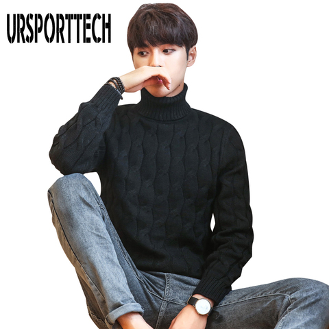 Autumn Winter High Neck Thick Warm Sweater Men Turtleneck Brand Mens Sweaters Slim Fit Pullover Men Knitwear Male Double Collar ► Photo 1/6