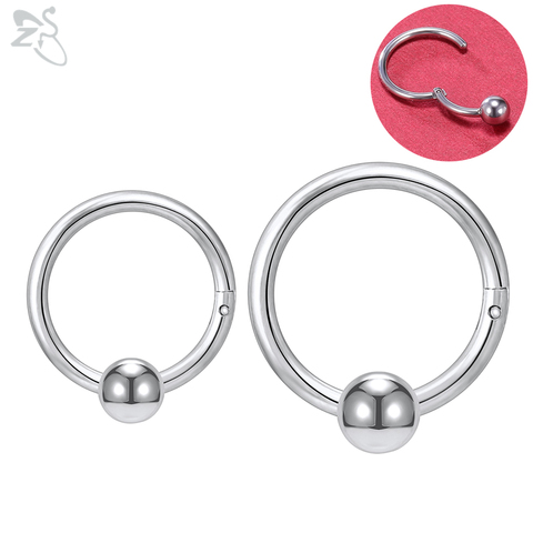 ZS 1 PC Round 316L Stainless Steel Nose Ring 16G Ball Septum Clicker 8/10MM Punk Rock Ear Helix Septum Rings Piercing  Jewelry ► Photo 1/6